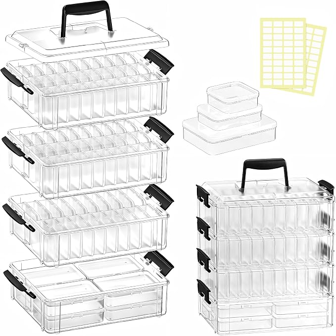 Stackable Bead Storage Organizer, 88 Small Plastic Containers with Lids, 4-Layer Clear Bead Organizer Box, 3 Sizes, Portable, for Jewelry and Crafts by Unknown