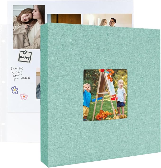 8.5x11 Scrapbook Inch Large 3 Ring DIY Linen Cover Scrap Books with 30 Plastic Sleeves 60 Pages Blank White Inner Pages, 8.5 x 11 Scrapbook Photo Albums for Baby Travel Wedding kids (Cyan Blue) by LUOCCHI