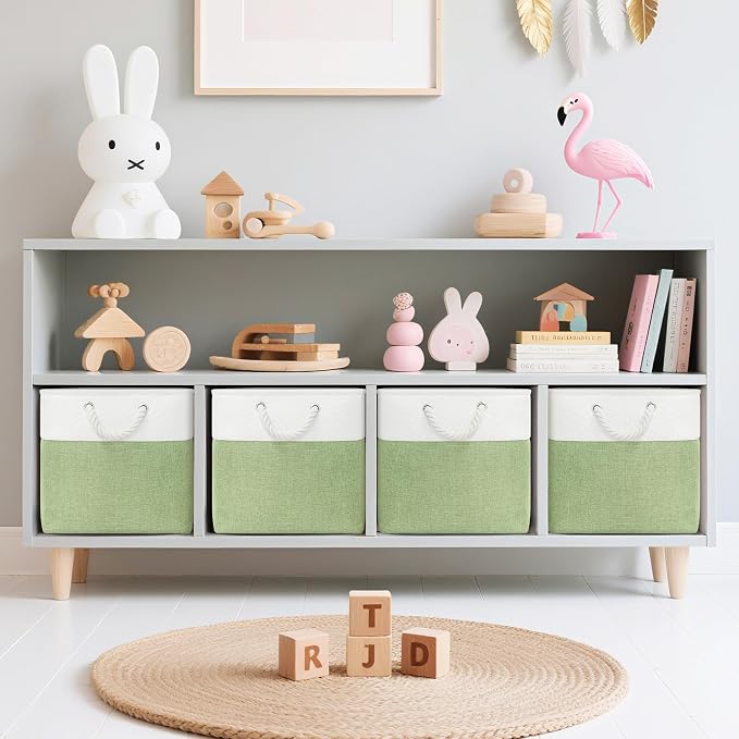 ECDYQXVU 13x13x13 Inch Storage Cube Bins Foldable Organizer Baskets 6 Pack | Soft Cotton Handles, Premium EVA Fabric, Hard Cardboard Bottom, Sturdy Metal Rim, Closet Shelf, Living Room, Bedroom, Laundry - Image 2