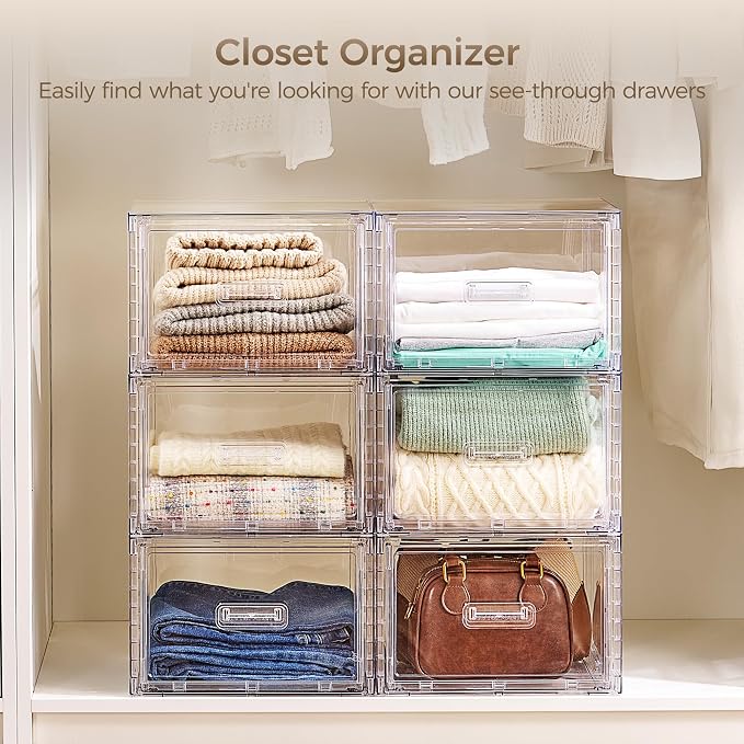 Vtopmart 9 Pack Clear Stackable Storage Drawers 15QT | Easily Assemble Closet Organizers,Plastic Storage Bins for Bathroom,Cabinet,Kitchen Pantry,Under Sink Organization(Medium) - Image 5
