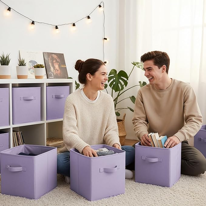 GRANNY SAYS 11 Inch Cube Storage Bins, Lavender Purple, 8-Pack | Collapsible, Cube Organizers with Thickened Base Plate, Sturdy Handles, Decorative Baskets for Shelves, Closet - Image 2