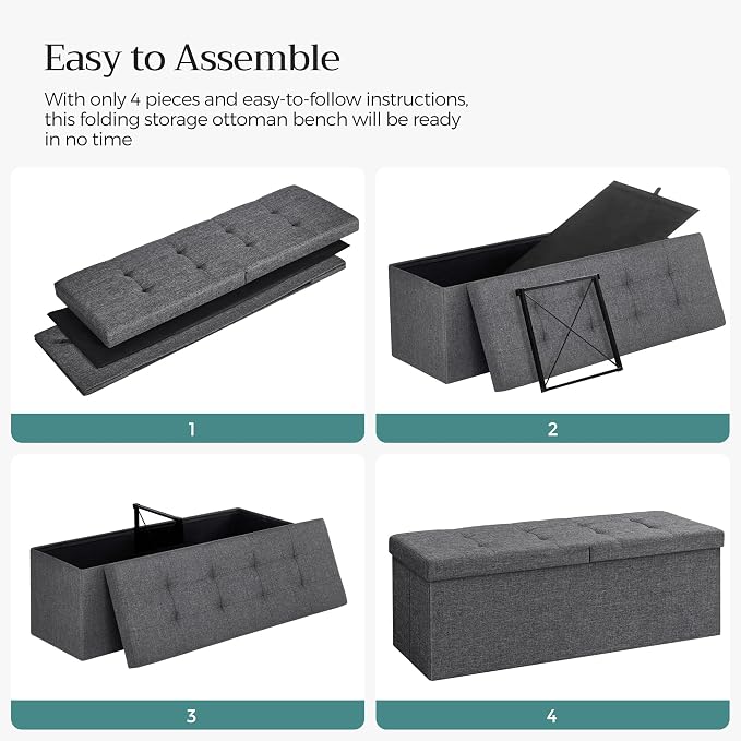 SONGMICS MAZIE Collection - 43 Inches Storage Ottoman, Foldable Storage Bench with Flipping Lid, 660 lb Load Capacity, for Entryway, Living Room, Bedroom, Dark Gray ULSF76GYZ - Image 8