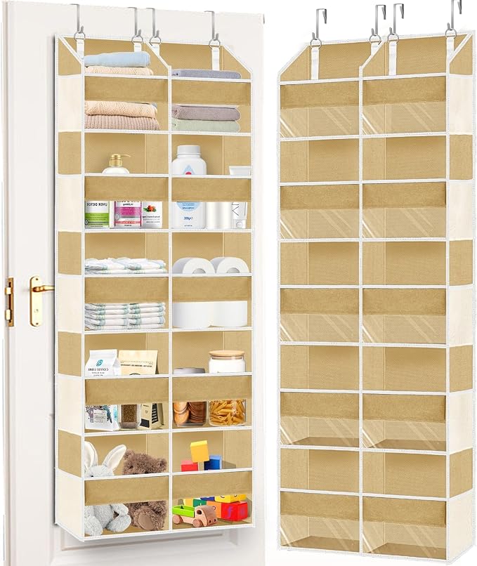 Over the Door Organizer 5 Tiers,Extra Large Behind Door Storage of 10 Compartments,80 lbs Weight Capacity Over the Door Storage, Door Hanging Organizer for Closet, Diaper Organizer, Camel by Ofiray-home