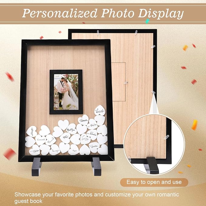 Wedding Guest Book Alternative Wooden Picture Frame Guestbooks(Black) | With 90+ hearts, Guest Book Alternative for Wedding Baby Shower Anniversary Birthday Party - Image 3