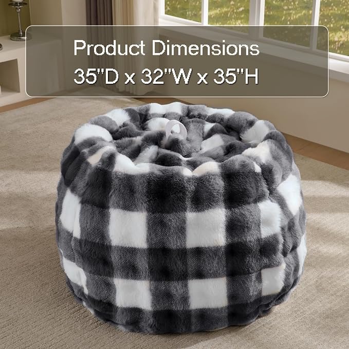Fluffy Faux Rabbit Fur Bean Bag Chair Cover(No Filler),Cozy Shaggy Bubble Stuffed Animal Storage Large Bean Bag Cover for Bedroom Living Room,Fuzzy Bean Bag Cover Girls Teens Adult,Black/White - Image 3