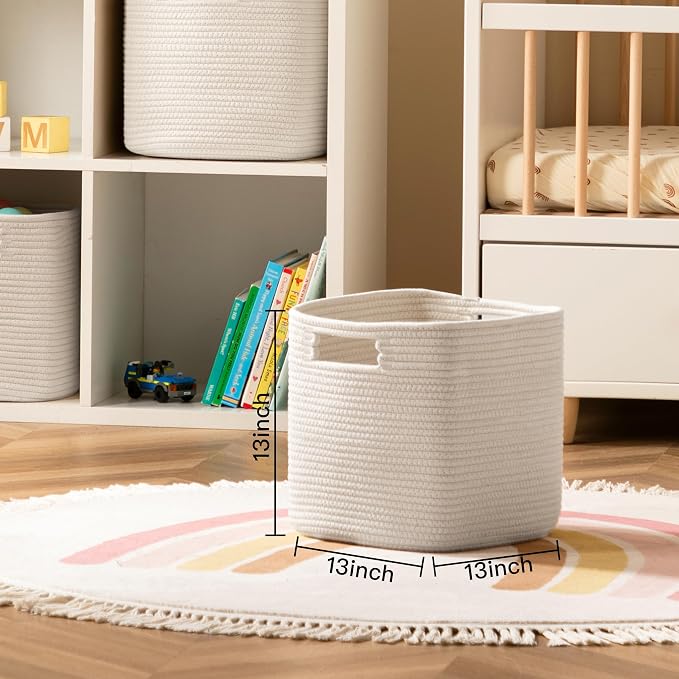 Dreamcountry 13x13 Cube Storage Bins, Storage Cubes with Handles, 4 Pack Cotton Rope Basket for Shelves, Cube Storage Organizer forToys, Book, Clothes, Home, Office, Nursery, Beige - Image 2