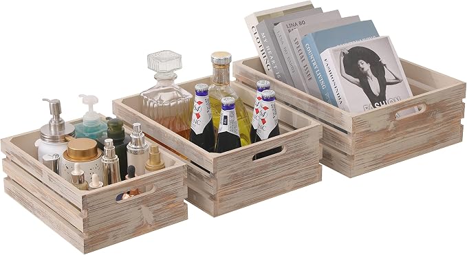 Large Size Wood Crates for Storage, Decorative Vintage Walnut Wooden Boxes for Display, Handmade Solid Wood Set of 3 Rustic Crates (Walnut) - Image 8