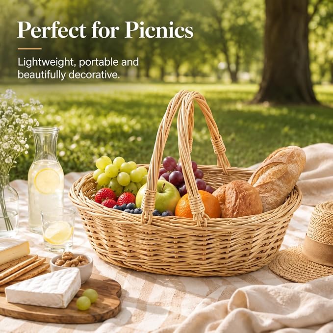 Sintuff 6 Pcs Small Wicker Picnic Basket with Handle, Oval Willow Woven | 12.6 x 8.27 x 3.15 Inch, Oval Willow Woven Braided Gifts Basket, for Fruit, Bread, Snack, Garden, Wedding, Harvest, Gathering - Image 4