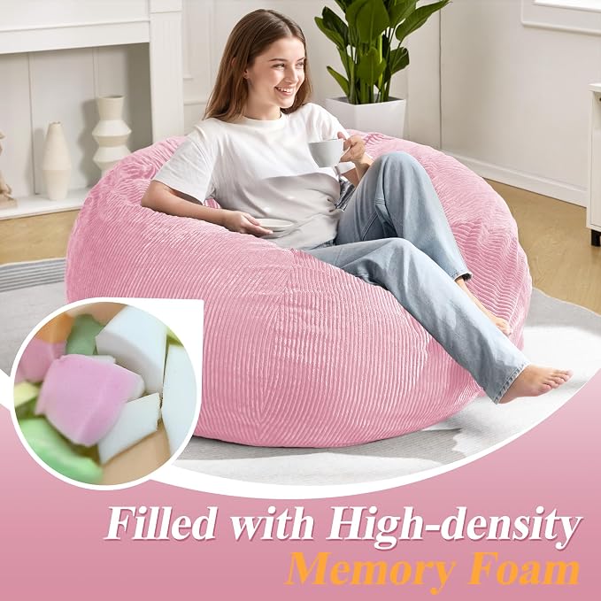 3FT Bean Bag Chair for Adults,3' Big Teardrop Beanbag with Filler | Beanbag Chair with Memory Foam Filled,Bean Bags with Handy Handle&Machine Washable Cover for Living Room,Bedroom-Light Pink - Image 4