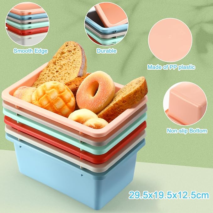 Thyle 24 Pieces Plastic Cubby Bins with Labels Classroom Book Bins Stackable Storage Container Durable Toy Storage Organizer Baskets for School Classroom Office (Classic,Retro Color) - Image 4
