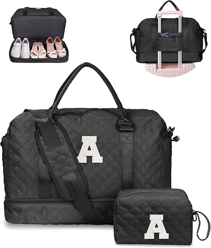 Trendy Gifts for Women-Overnight Bags for Women-Initial Duffle Bag | Gift for Teens-Personalized Weekender Bag with Shoe Compartment, Letter Travel Bags with Makeup Pouch Luxury Gift (Letter A) by Vogewood