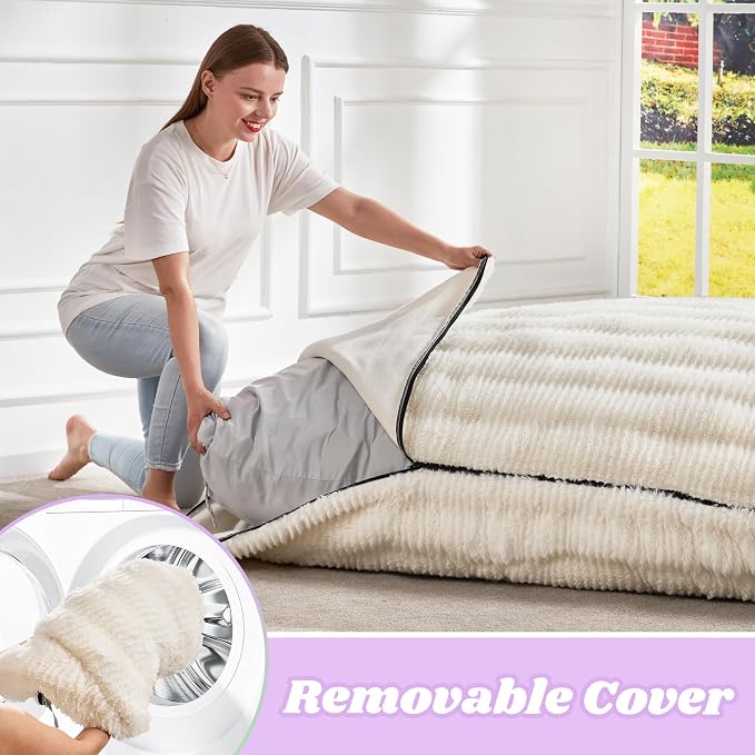 Hobestluk Adult Bean Bag Chair 3 in 1 Convertible Large Bean Bag Sofa | Ripple White,Machine Washable,Removable Cover,Easy Convert And Install, Oversied Floor Bed,For Livingroom Bedroom - Image 8