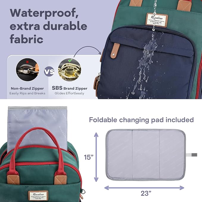 RUVALINO Baby Diaper Bag Backpack with Changing Pad, Baby Shower Gifts | Baby Essentials, Waterproof Travel Baby Bags for Mom Dad Girl Boy, Insulated Bottle Holders, Pacifier Case, Large Capacity - Image 6
