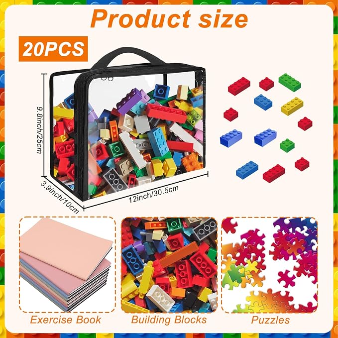 20 Pack Extra Large Toy Storage Bags PVC Organizing Bags with Zippered, Toy Storage Organizer with Portable Handheld，Waterproof Toy Bags for Board Games Clay, Building Blocks, Toys，Books - Image 2