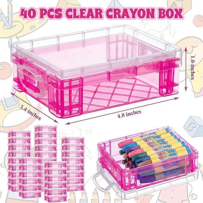 Suzile 40 Pcs Plastic Crayon Boxes Holds 24 Crayon with Snap Lid Storage Container Clear Stackable Case for School Office Classroom Supplies Pen Pencil Craft(Red) - Image 2