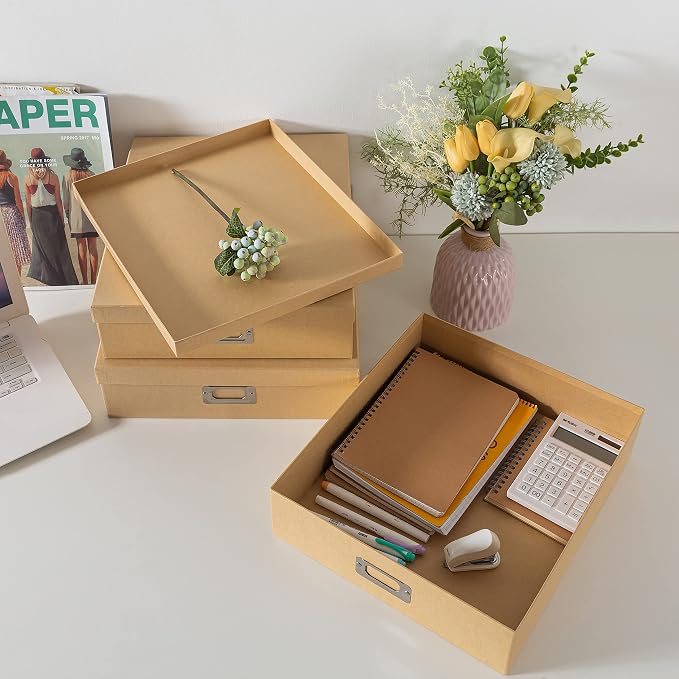 Soul & Lane - Kraft Storage Boxes with Lids, Set of 3, Just the Basics | Decorative Paper Storage Box Set for Photos, Documents and Keepsakes, Large Cardboard Office Organizers for Home Decor - Image 6