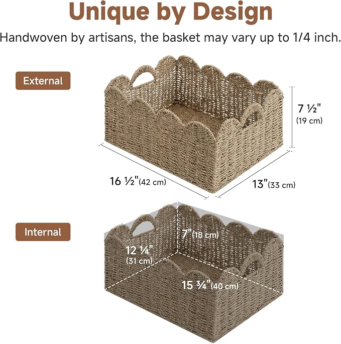 StorageWorks Scalloped Seagrass Baskets, Large Scalloped Basket for Nursery | Scalloped Wicker Basket for Living Room, Decorative Scalloped Baskets for Storage, Wicker Baskets for Organizing and Decor - Image 3