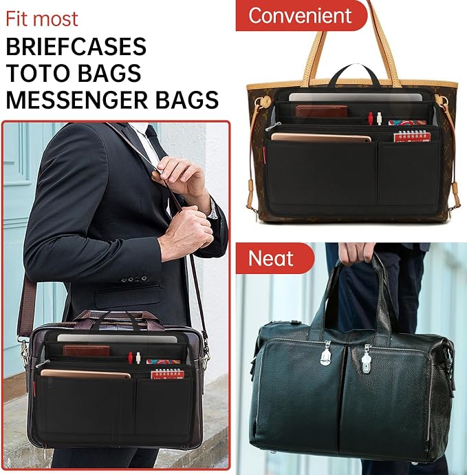 Large Rugged Organizer Insert for Briefcase Tote Shoulder Messenger Bag-20 Pockets,Padded Water-repellent Nylon-Black - Image 6