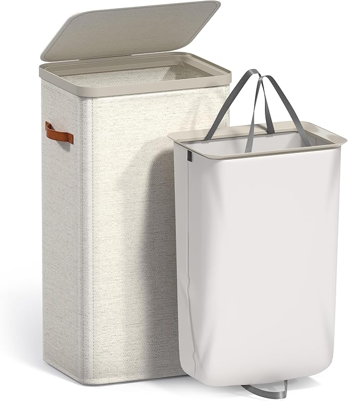 Sorbus Laundry Hamper with Lid - Collapsible Fabric Laundry Basket with Handles and Removable Laundry Bag – 26.5 Gallon (100 L) Dirty Clothes Hamper for Bedroom, bathroom and dorm (Beige) - Image 8