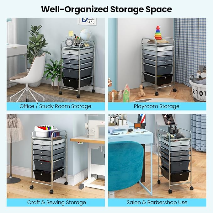 Giantex 6 Storage Drawer Cart Rolling Organizer Cart for Tools Scrapbook Paper Home Office School Multipurpose Mobile Utility Cart (Black Gradient) - Image 5