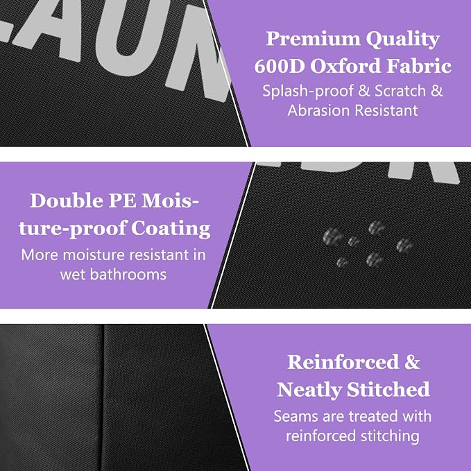 125L Extra Large Laundry Basket with Handles, Collapsible Clothes Hamper for Bedroom, Independent Dirty Clothes Basket, Portable Laundry Bin for Hotel, Dorm, Black - Image 6