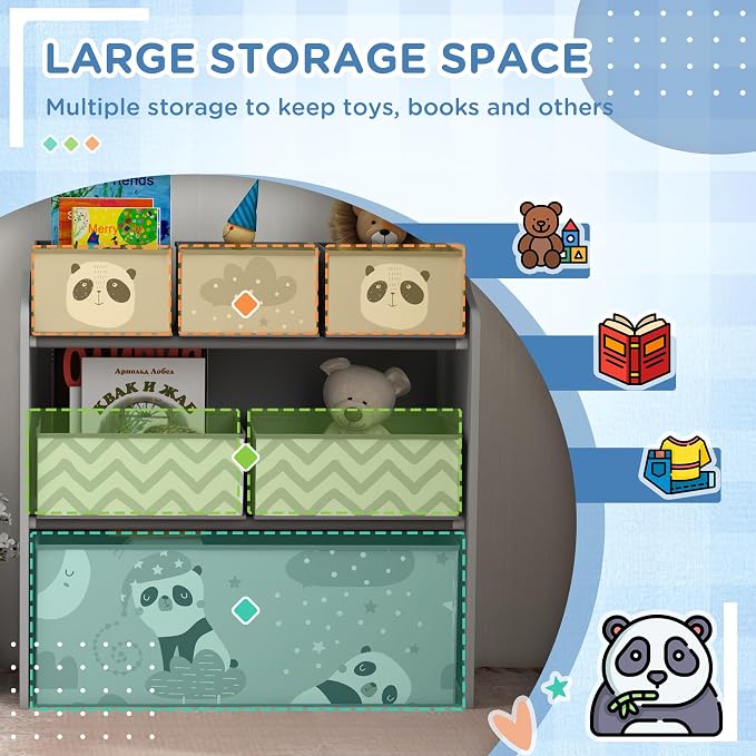 Qaba Toy Organizer with 6 Storage Bins for Bedroom, 25" x 12" x 26", Gray | Kids Storage Unit, Kids Room - Image 4