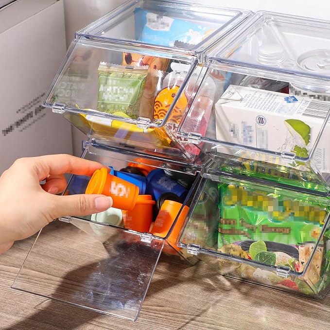Yerliker 4 Pcs Clear Plastic Storage Bins with Lids Large Stackable Pantry Storage Organizer Bins Kitchen Organization Cabinet Organizers Ideal Containers for Fridge, Kitchen, Cabinets (Clear) - Image 3