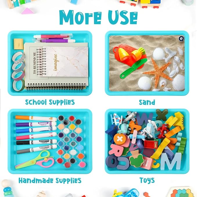 Maitys 24 Pcs Plastic Art Tray 11x8.7x1 Inch Activity Craft Tray,Light Blue | Classroom Serving Trays, Stackable Storage, Sand Trays for School Painting Beads Crafts DIY Projects - Image 4