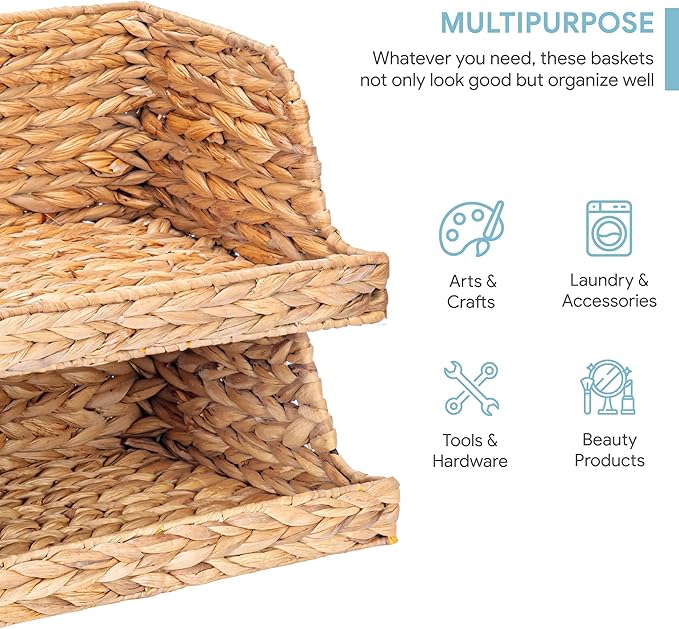 VATIMA Water Hyacinth Storage Baskets with Large Open-Front for Kitchen, Decorative for Living Room, 13.4” x 9.5” x 5.5”, 2 Pack - Image 5