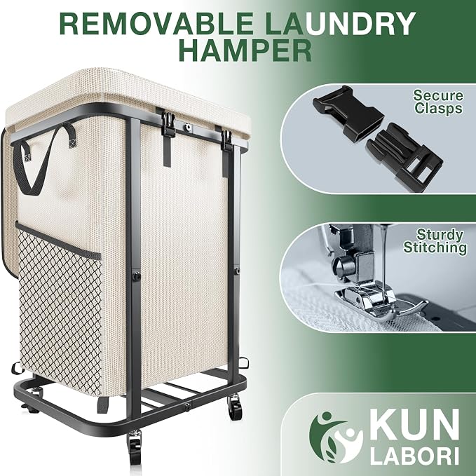 Laundry Basket with Lid, 150L Rolling Laundry Hamper with Wheels White | Dirty Clothes Hamper with Metal Frame and Removable Bag Design,Large Rolling Hampers for Laundry Room, Bedroom,Dorm - Image 5