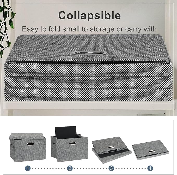Storage Bins with Lids Fabric Closet Organizers Cubes Office Organization | 36 Quart 3 Pack Black and White Mix Collapsible Stackable Linen Fabric 4 Handles Bedroom Closet Cabinet Under Bed Clothes Toy - Image 4