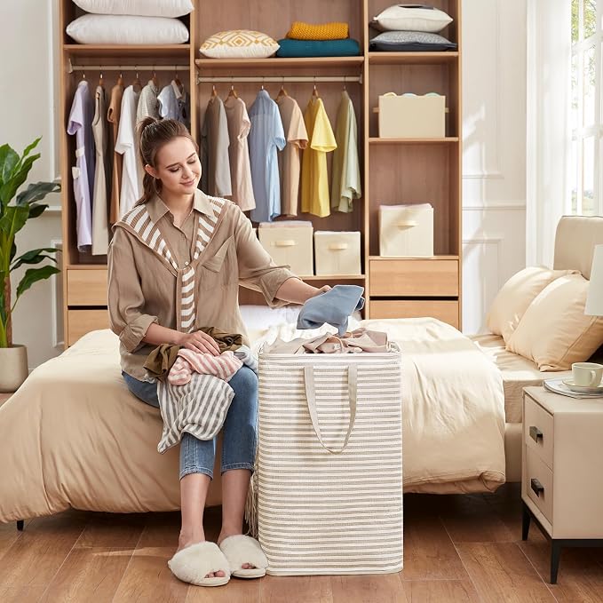 Lifewit 2 Pack Laundry Basket 80L Each, Collapsible Clothes Hamper with Reinforced Handles, Freestanding Waterproof Design for Bedroom and Laundry Room, Beige 160L Total - Image 8