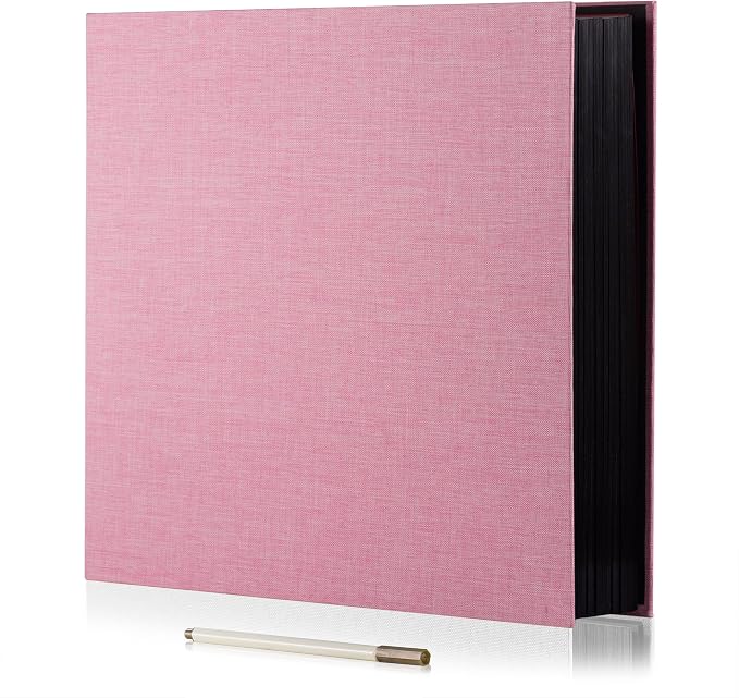 Large Photo Album Self Adhesive 4x6 8x10 10x12 13"x12.6" Scrapbook Album 12.6"x11" Inch 60 Black Sticky Pages Linen Cover Magnetic Photo Album with A Metallic Pen and DIY Stickers(Pink) by HoneyTolly