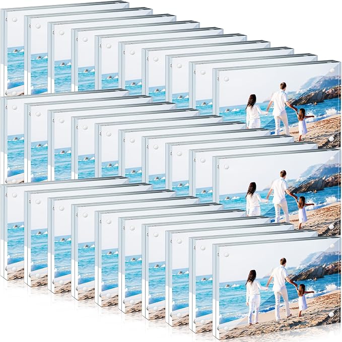 Handepo 30 Pack 4 x 6 Acrylic Picture Frames Bulk Clear Acrylic Magnetic Photo Frames 20mm Thick Double Sided Frameless Freestanding Display for Photos Cards Bedroom Living Room Home Office by Handepo