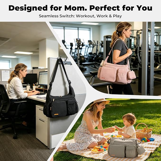 Puffy Crossbody Diaper Bag, 2-in-1 Stroller Caddy & Mom Purse, 13L Lightweight Travel Duffle Bag for Baby, Work Commute, Gym, Labor Delivery (Apricot pink) - Image 2