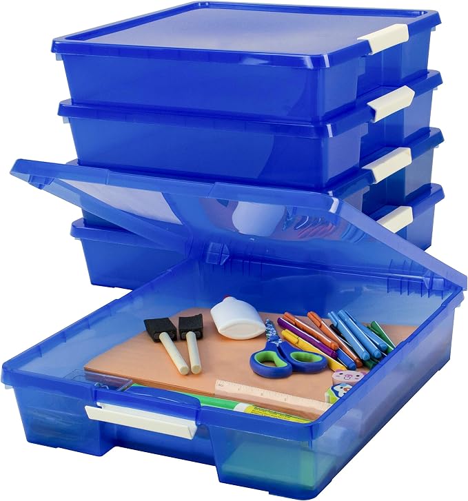Storex Classroom Craft Project Box – Stacking Plastic Organizer Fits 12x12 Scrapbooking Paper, Blue, 5-Pack (63203U05C) - Image 8