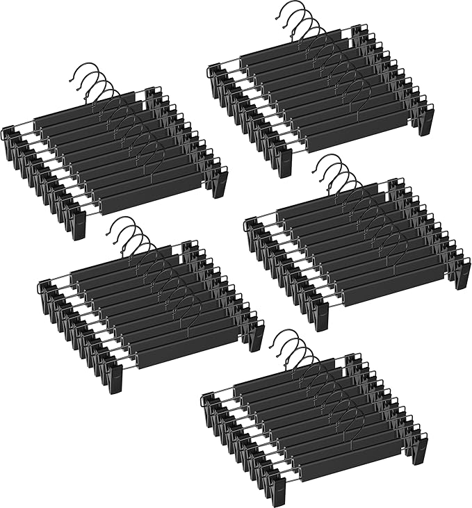 NORTHERN BROTHERS Pants and Skirt Hangers with Adjustable Clips, 50 Pack, Slim Non-Slip Clip Hangers, 360 Degree Swivel Hook, Black by NORTHERNBROTHERS