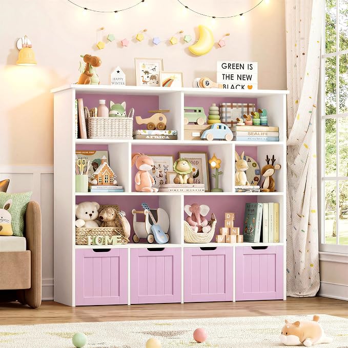 Toy Storage Organizer with Movable Drawer Toy Organizer for Kids | Kids Bookshelf and Toy Chest Storage with Hidden Wheels, Toy Organizers and Toy Storage for Playroom, Pink - Image 4
