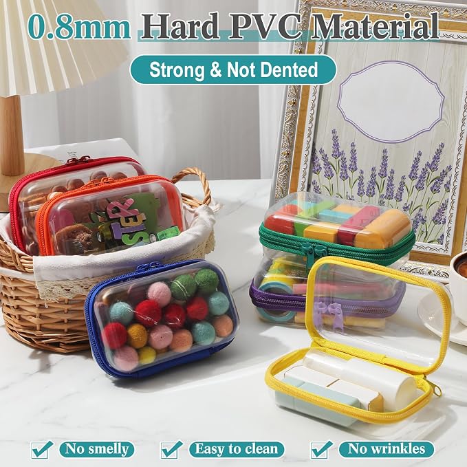 Sanwuta 6 Clear Hard Zipper Case,Assorted Color, 5 x 3 x 2 Inch | Pencil Case Pouches ,Makeup Bag,Plastic Toiletry Diaper Bag ,Travel Toy Storage,Waterproof Organizer Bins - Image 4