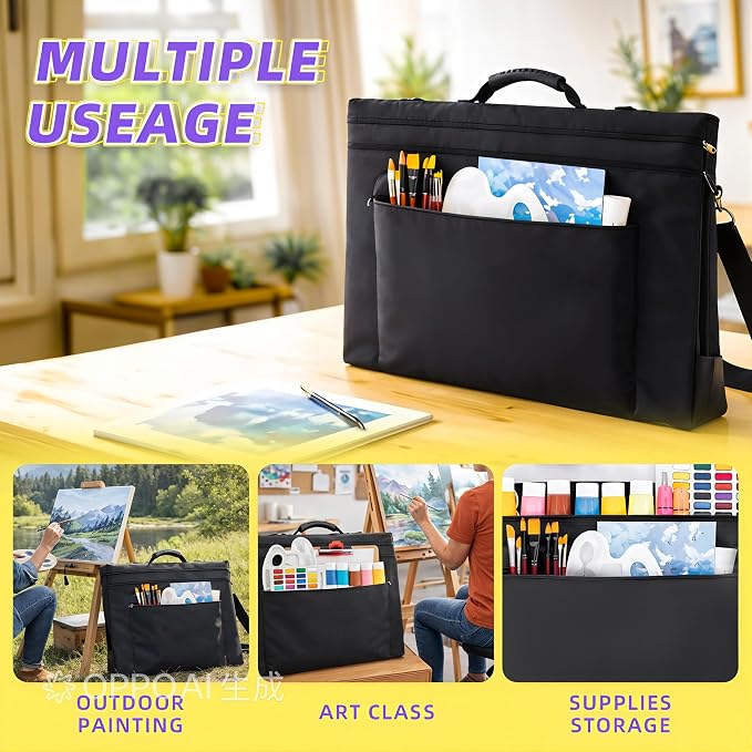 JJRING 18x24 Art Portfolio Tote Bag With Shoulder Strap, Black | Large Carrying Storage Case With Handle For Artwork, Posters, Canvas, And Drawing Boards - Image 5