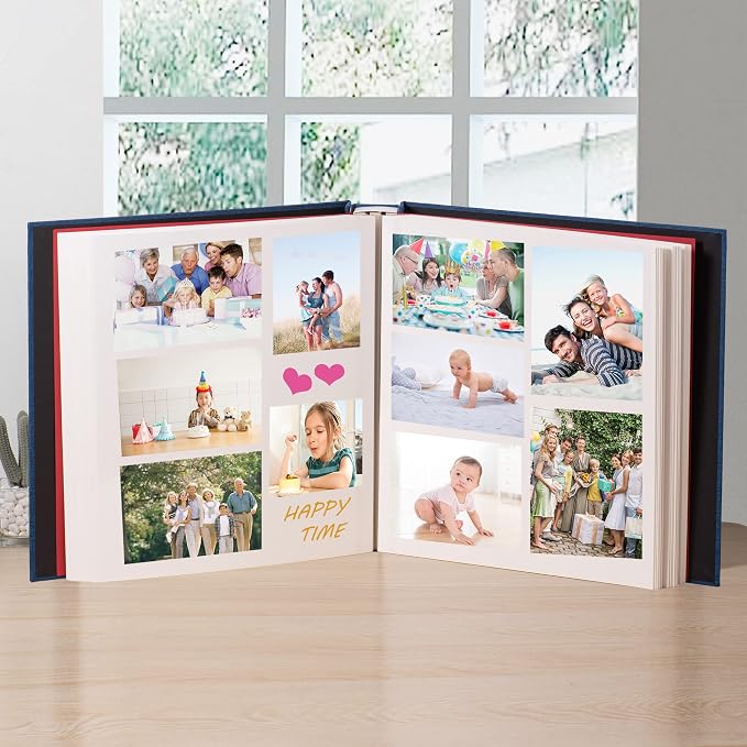 Super Large Photo Album Self Adhesive Scrapbook Album for 4×6 5×7 8×10 10×12 or Bigger Pictures DIY Magnetic Linen Cover Album 80Sheets/160Pages DIY Photo Album(Blue) - Image 4