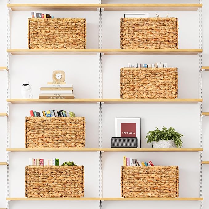 SpaceAid 6 Pack Wicker Basket, Storage Baskets for Organizing, Woven Rattan Basket with Handles for Shelves, Water Hyacinth Large Cube Organizer Storage Bin, 13x8.2x7 inch, Natural - Image 4