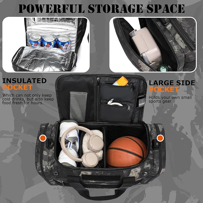 45L Large Duffle Bag for Men & Women - Military Tactical Gym Bag for Travel | Weekender Large Sports Bag with Dividers for Hockey Football Baseball Soccer Basketball & Team Training - Image 3