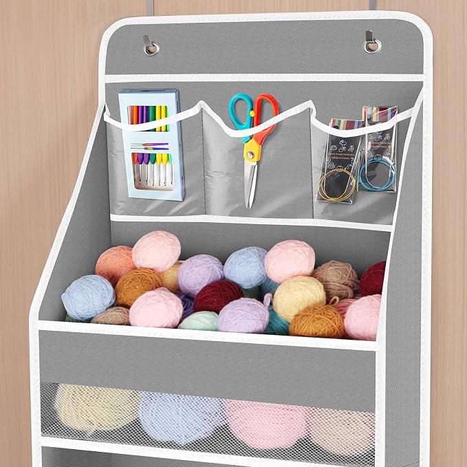 Univivi Fabric Over Door Hanging Organizer for Baby Nursery, Grey, 6-Shelf | Door Storage with Large Capacity Breathable Mesh Pockets, Over the Door Organizer for Baby Essential, Bedroom and Dorm - Image 4