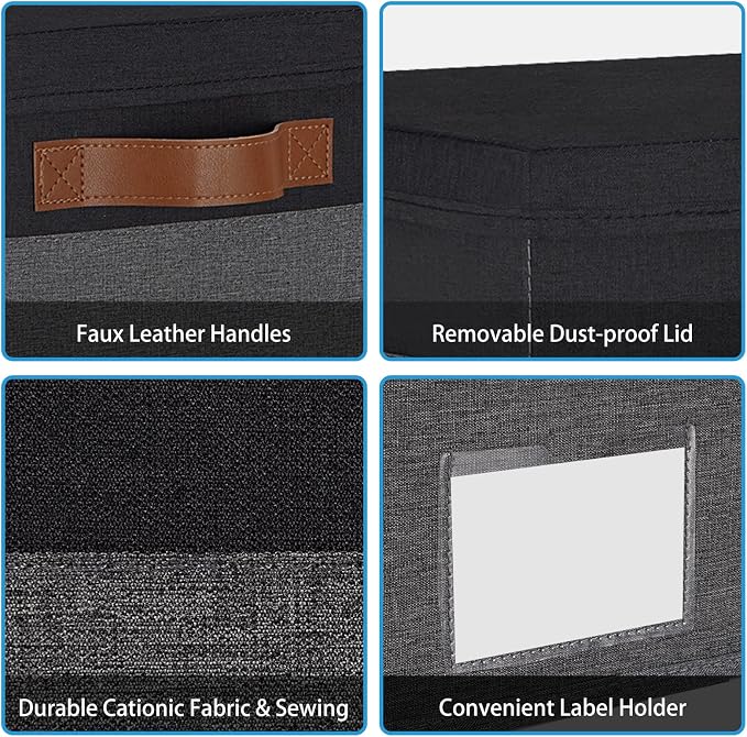 GhvyenntteS Extra Large Storage Bins with Lids, Foldable Fabric Storage Boxes with Lids and Handles, Storage Baskets with Lid and Label for Home Office (3 Pack, Grey&Black, 15.75" x 11.8" x 10.2") - Image 4