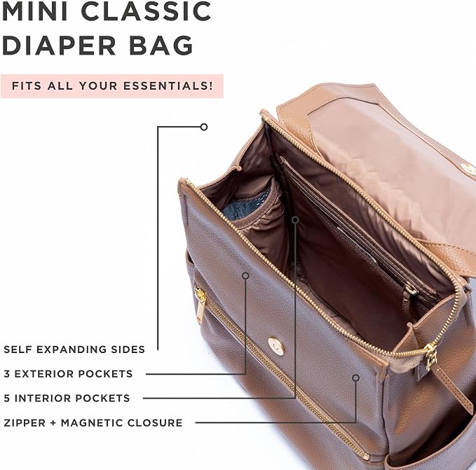 Freshly Picked Mini Diaper Bag II Backpack – Premium Vegan Leather Small Baby Bag without Changing Pad, Compact, Lightweight & Stylish for Moms On-the-Go, Fig - Image 5