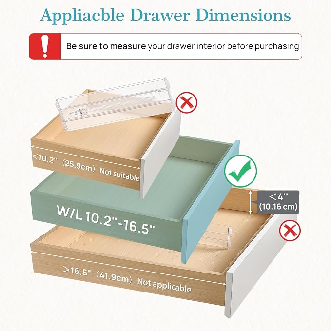 Vtopmart 12 Pack Drawer Dividers for Clothes, 4" High 10.2"-16.5" Adjustable Expandable Dresser Drawer Organizer, Clear Plastic Separators for Dresser, Baby Clothing, Underwear, Cosmetic, Toiletries | Expandable Dresser Drawer Organizer, Clear Plastic ... - Image 2