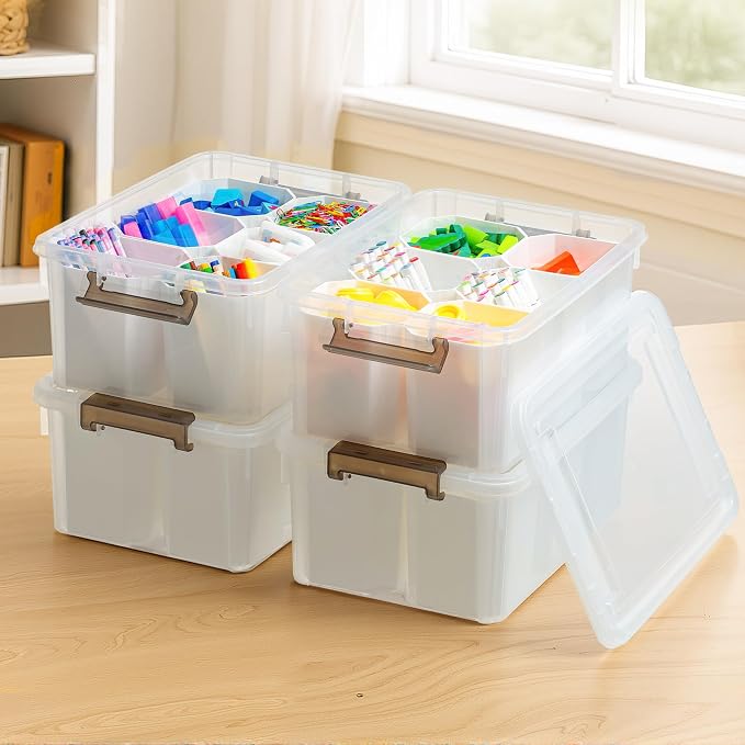 Citylife 17 QT Plastic Storage Bins Clear Storage Box with Lids Multipurpose Stackable Storage Containers for Organizing Tool, Craft, Crayon, 4 Packs - Image 9