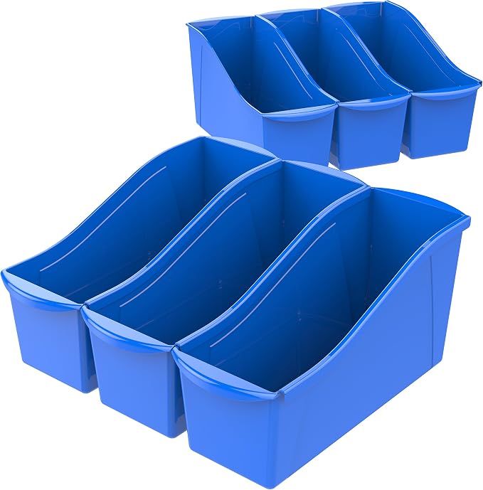 Storex Interlocking Plastic Book Bin Organizer for Home Office Classroom Blue 6-Pack 71101U06C and Green 6-Pack 71104U06C - Image 2