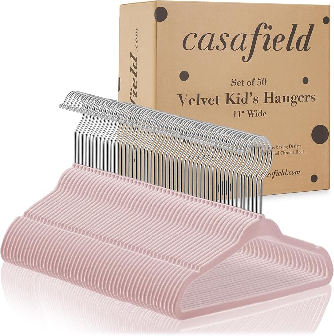 Casafield 50 Velvet Baby Hangers - 11" Size for Infant & Toddler Clothes - Light Pink - Image 4